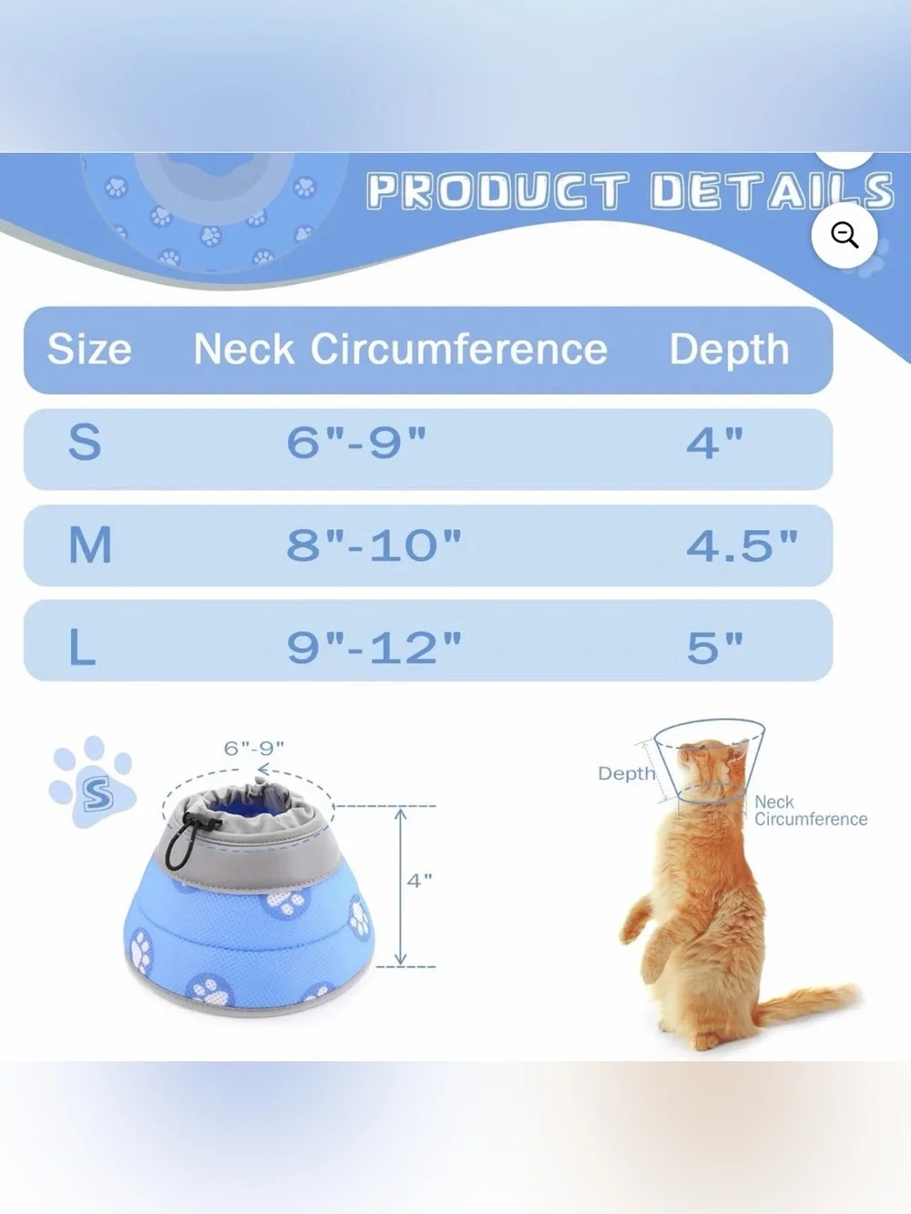 🐈🐩 Blue Paw-Print Soft Pet Recovery Collar for Cats or Dog Size S